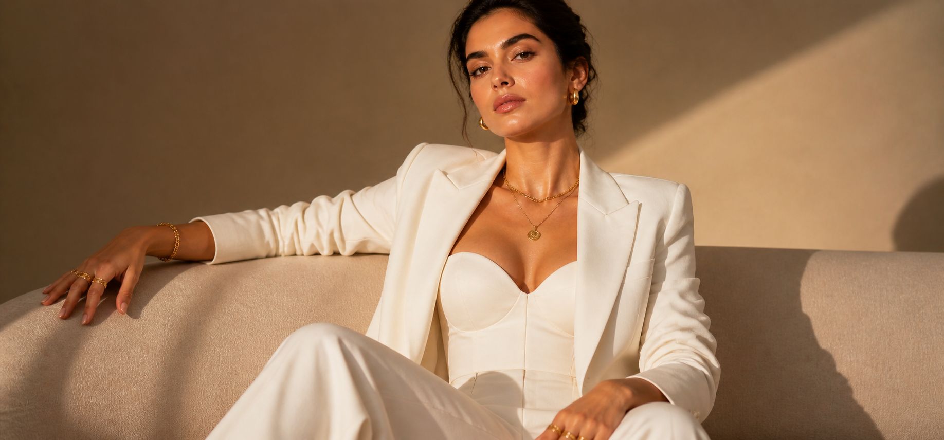 Layered Sagvira necklaces and chokers in an 18K gold-tone finish